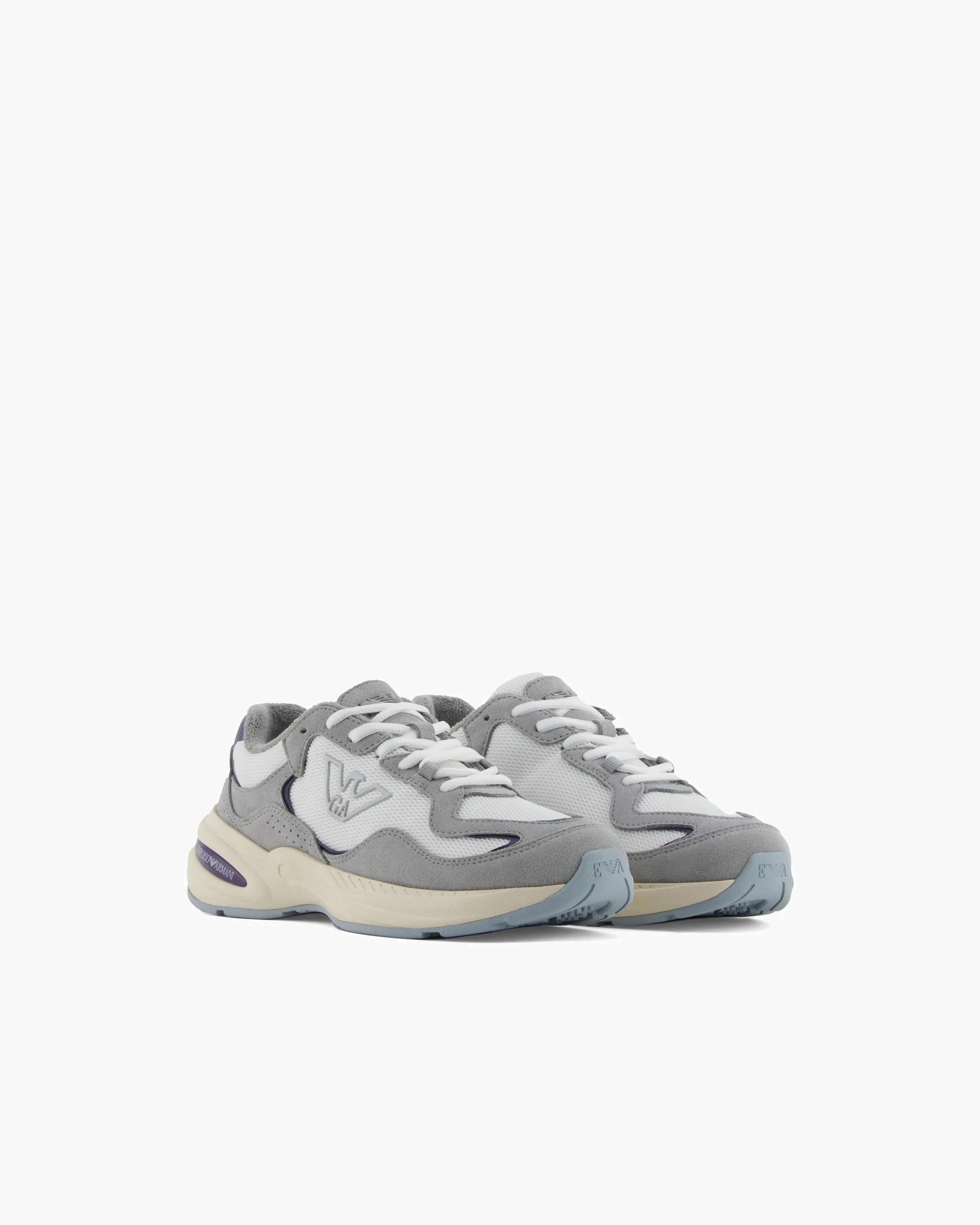 Emporio Armani Mesh Sneakers With Suede Details And An Eagle Logo Grey