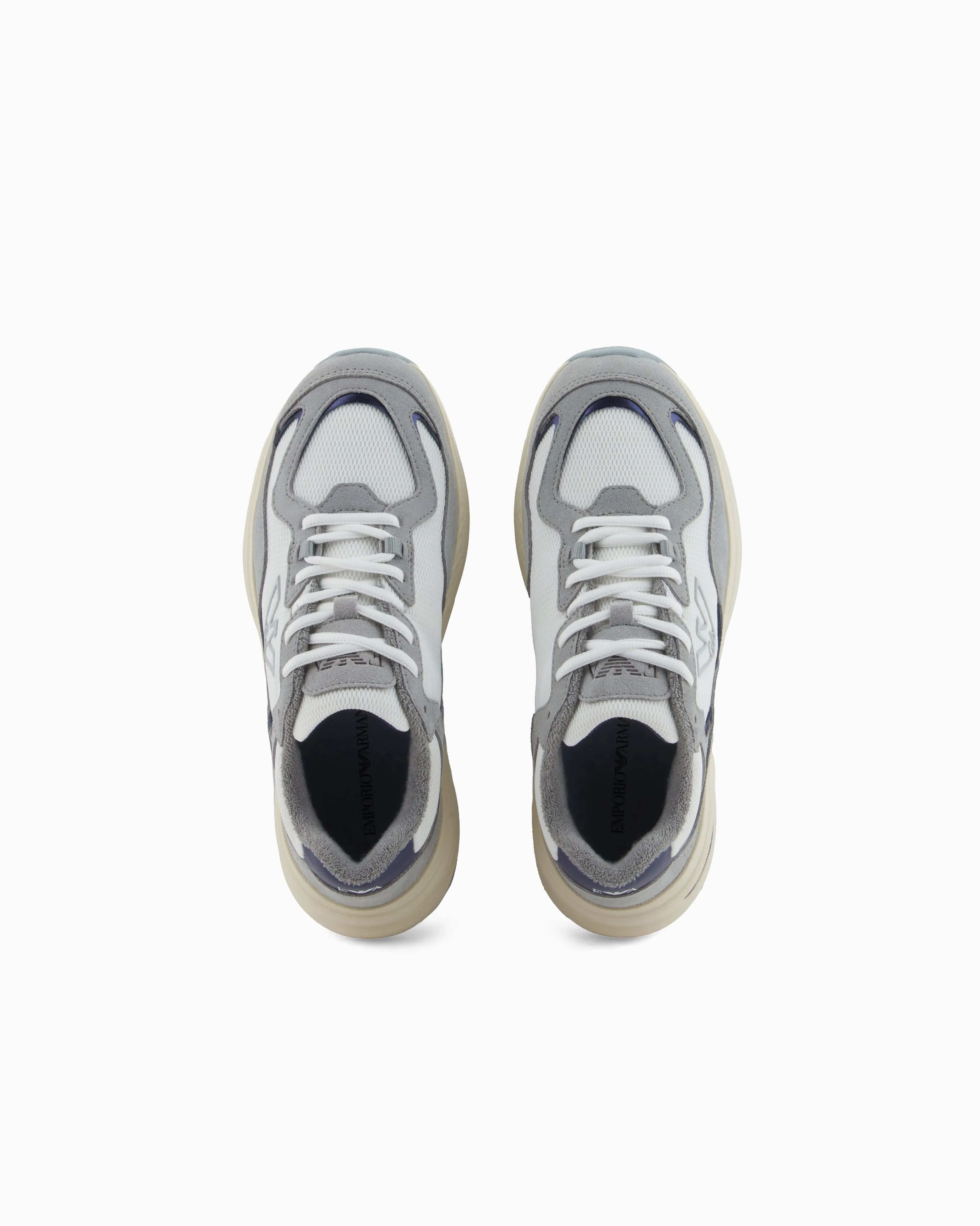 Emporio Armani Mesh Sneakers With Suede Details And An Eagle Logo Grey