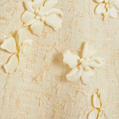 Yellow 3D Flower Boucle Mini Dress