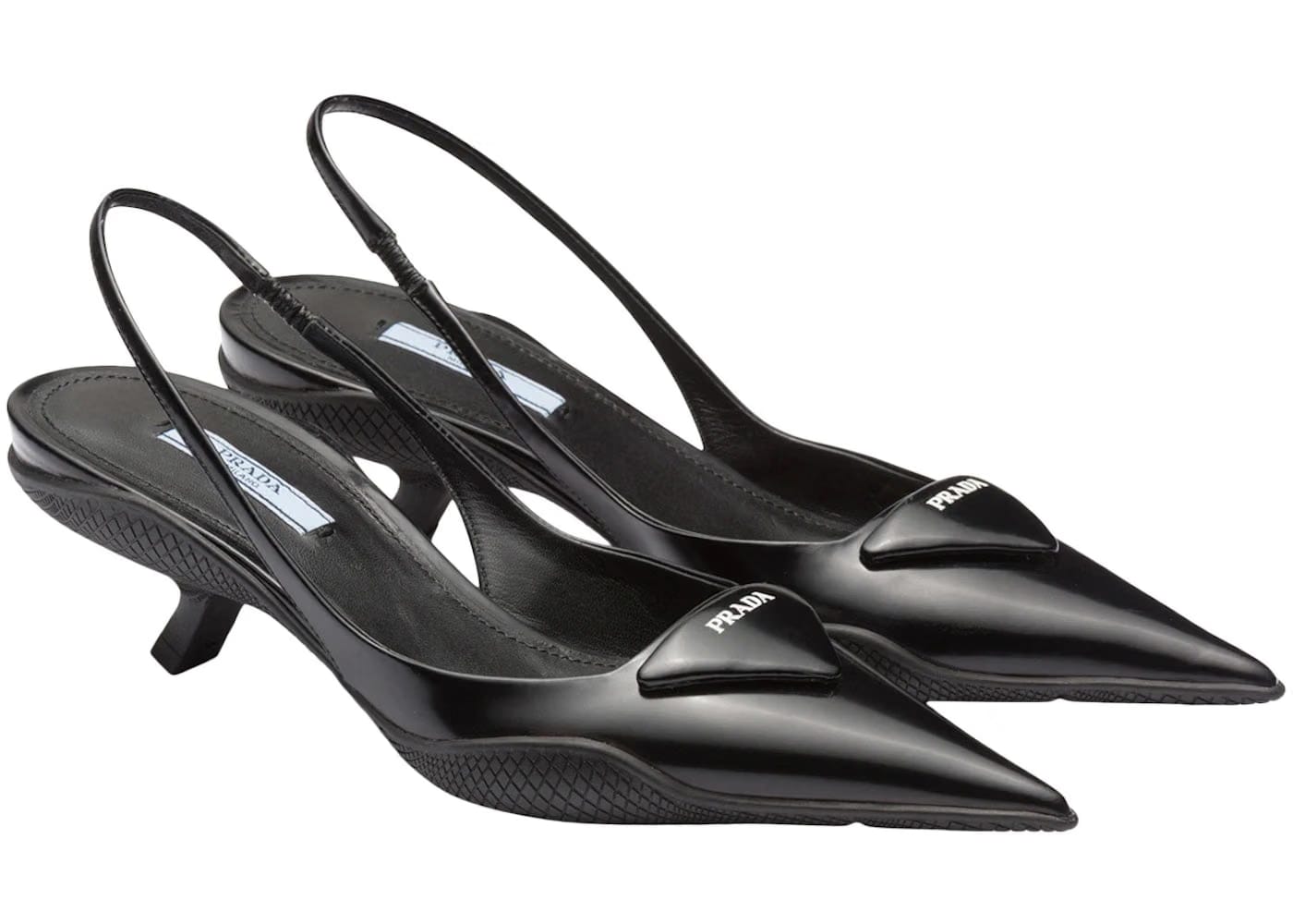 Prada 30Mm Sling-Back Pumps Black Brushed Leather