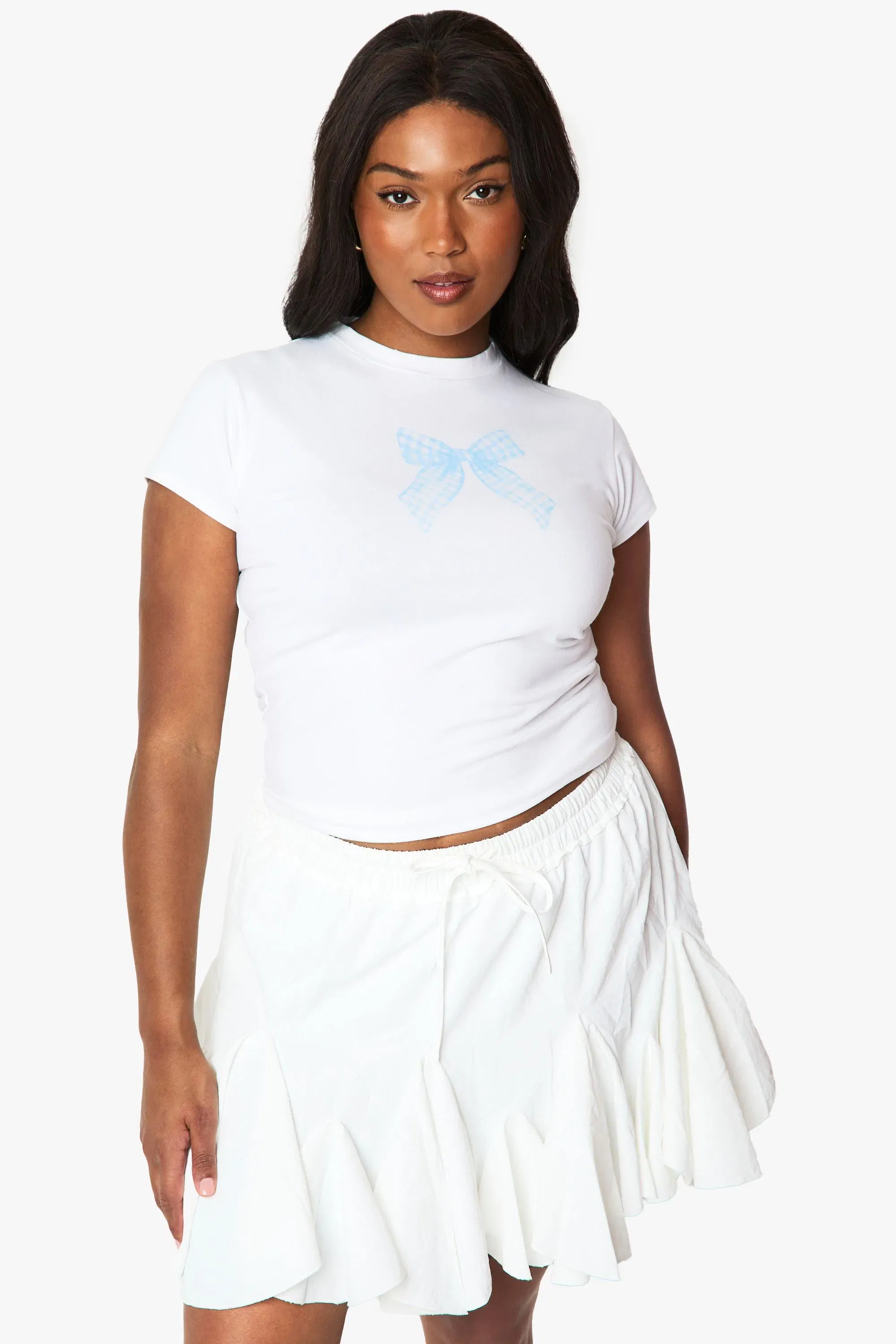 Plus Blue Gingham Bow Baby T-Shirt