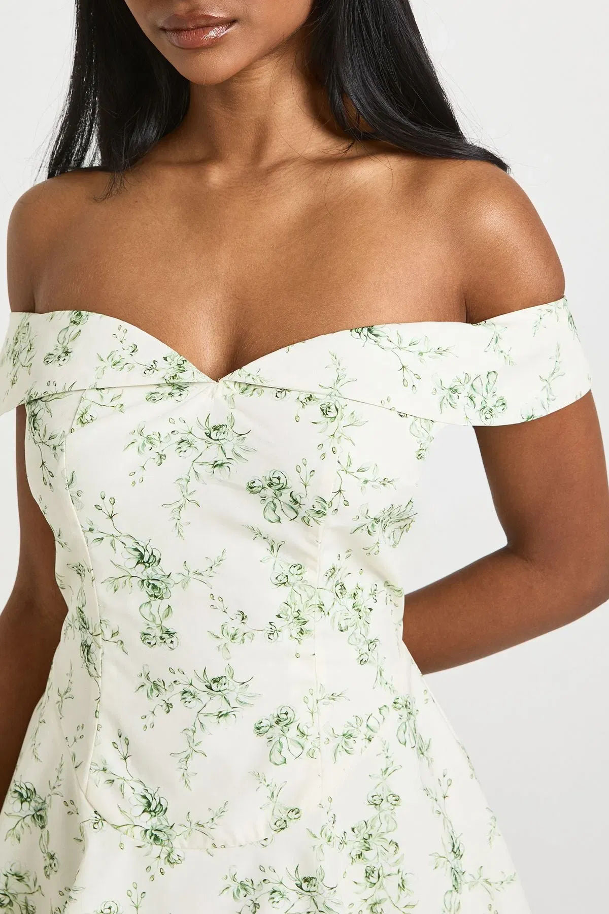 Floral Print Bardot Skater Mini Dress