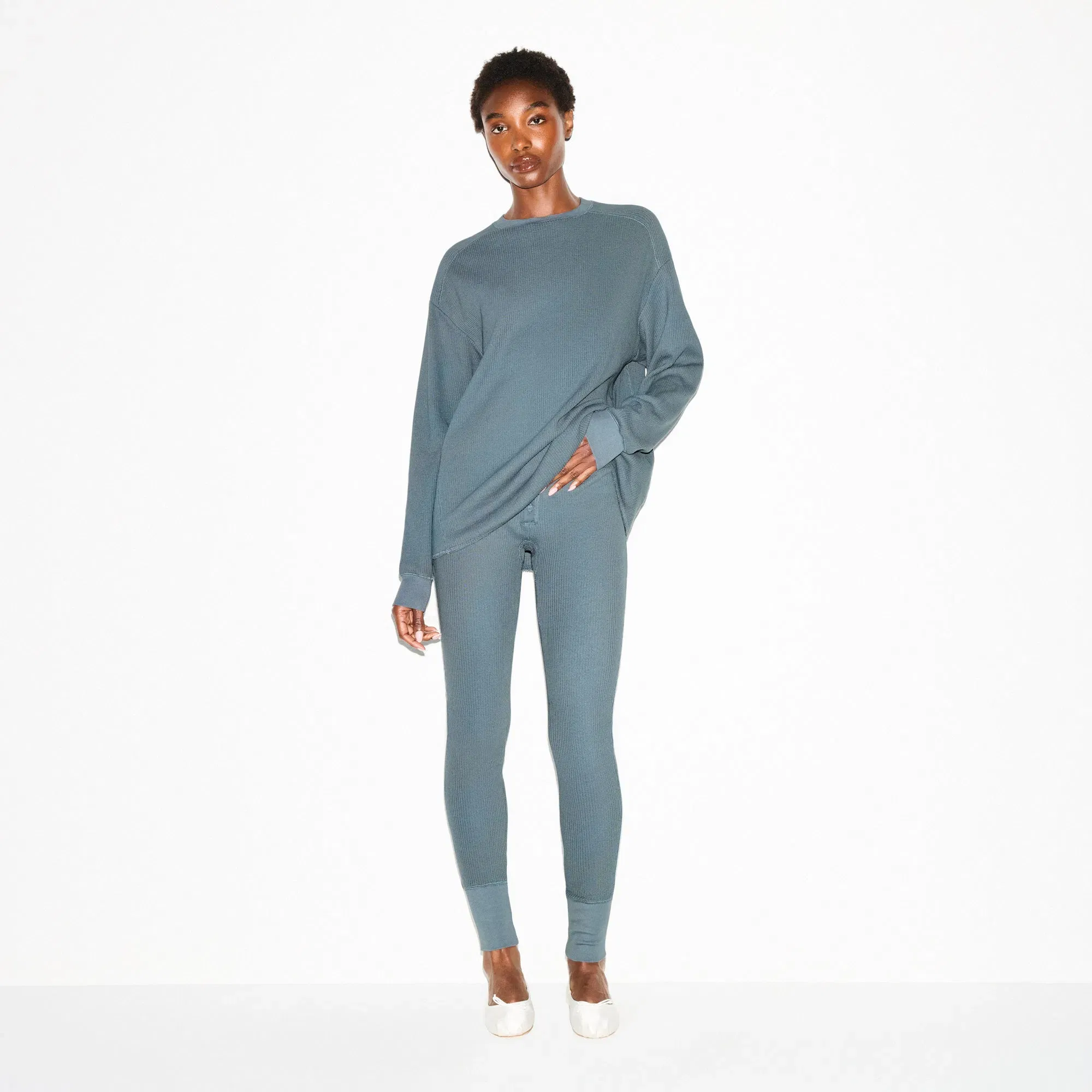 HEAVY WAFFLE BUTTON FRONT LEGGING | ZIRCON