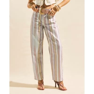 Purple Mid Rise Stripe Barrel Leg Jeans