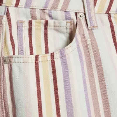 Purple Mid Rise Stripe Barrel Leg Jeans