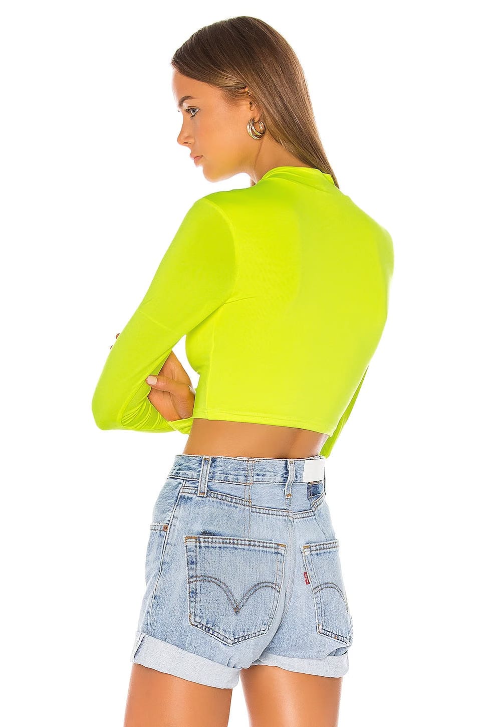 superdown Nicky Zip Crop Top in Neon Yellow