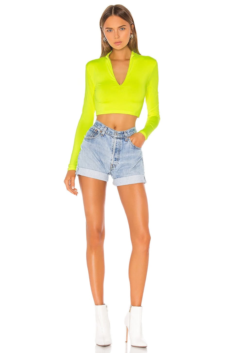 superdown Nicky Zip Crop Top in Neon Yellow