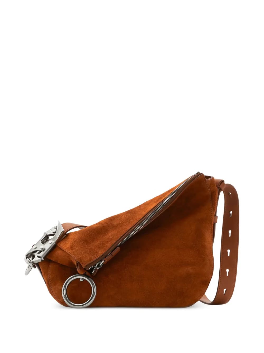 asymmetric-design suede shoulder bag