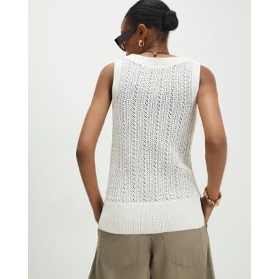 White Crochet Knit Vest Top