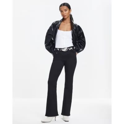 Petite Black Mid Rise Flared Jeans