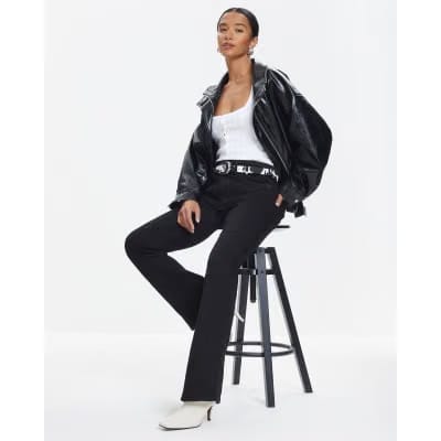 Petite Black Mid Rise Flared Jeans