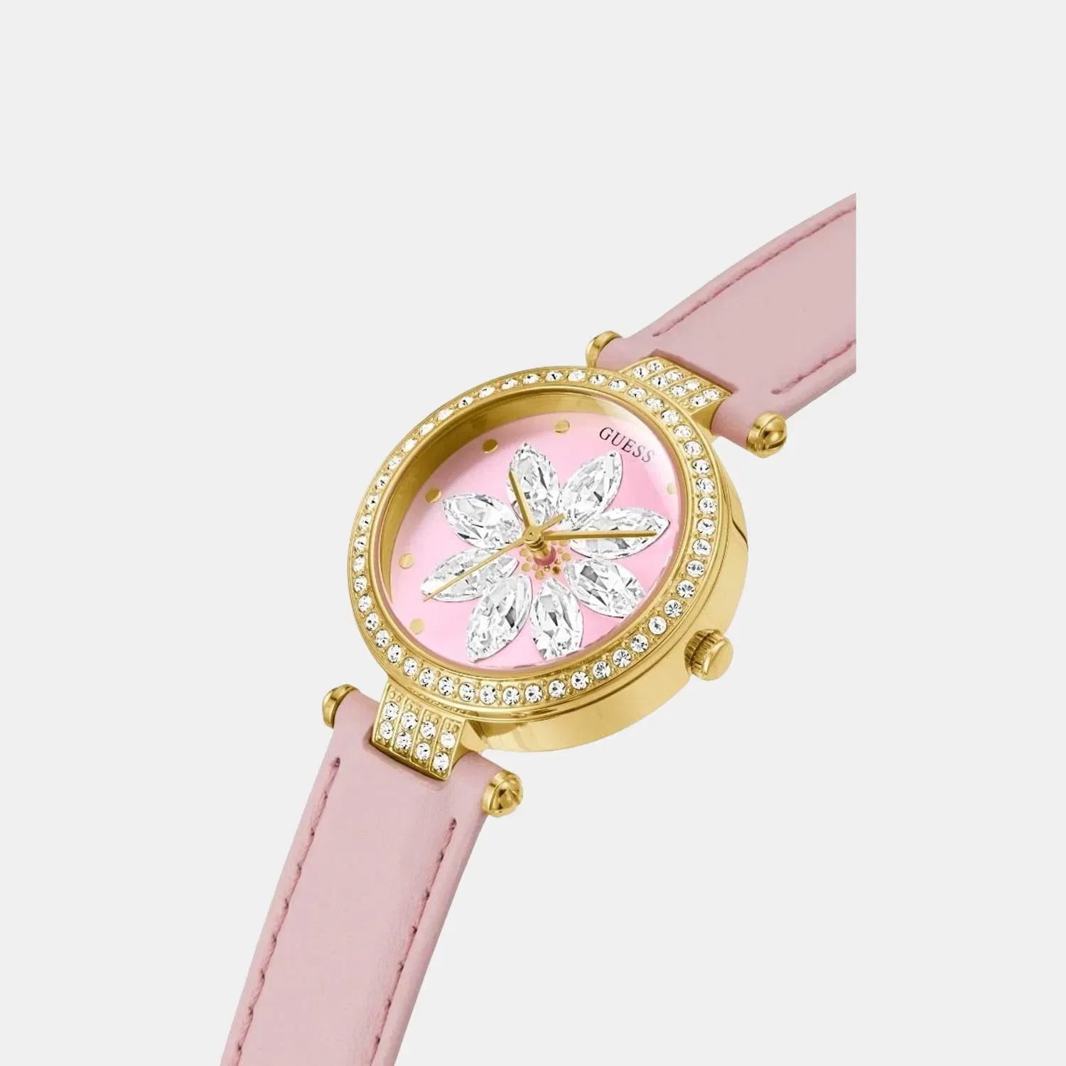 Guess Full Bloom Women Quartz Pink Dial Analog Leather Watch Gw0382L1