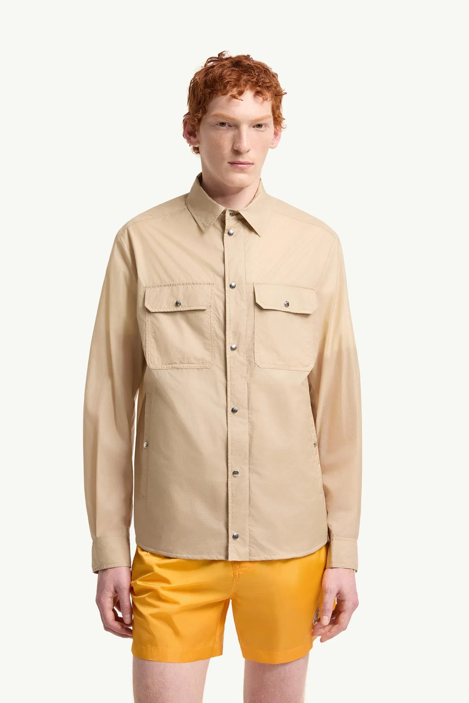 Moncler Logo Patch Long Sleeve Shirt Beige Beige