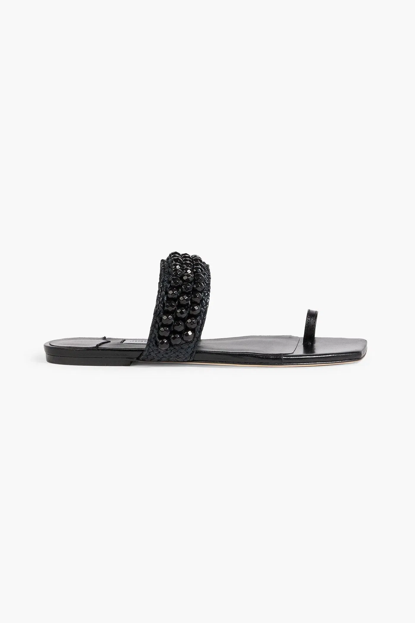 Jimmy Choo Love Bead-Embellished Raffia And Leather Sandals Black Women's