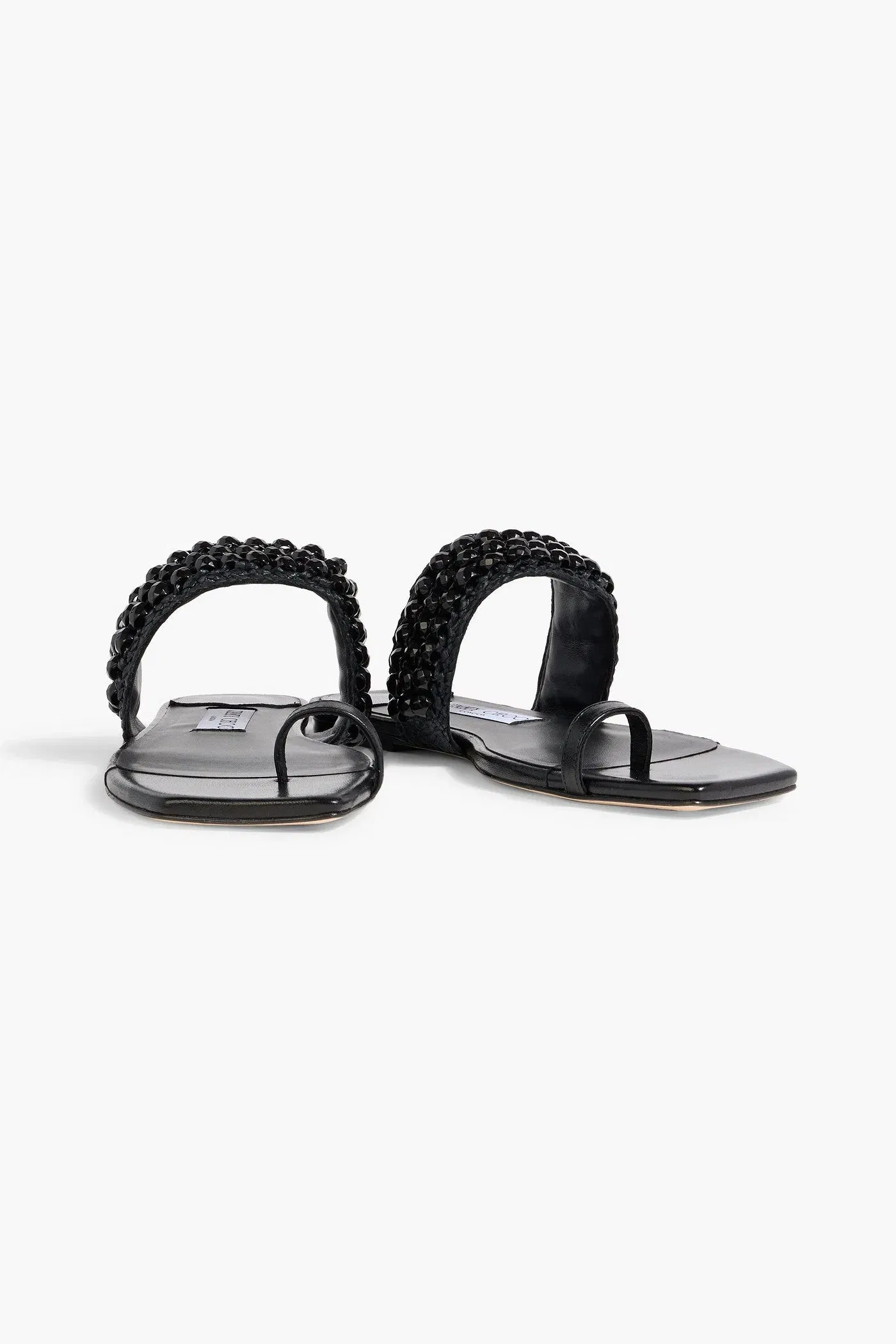 Jimmy Choo Love Bead-Embellished Raffia And Leather Sandals Black Women's