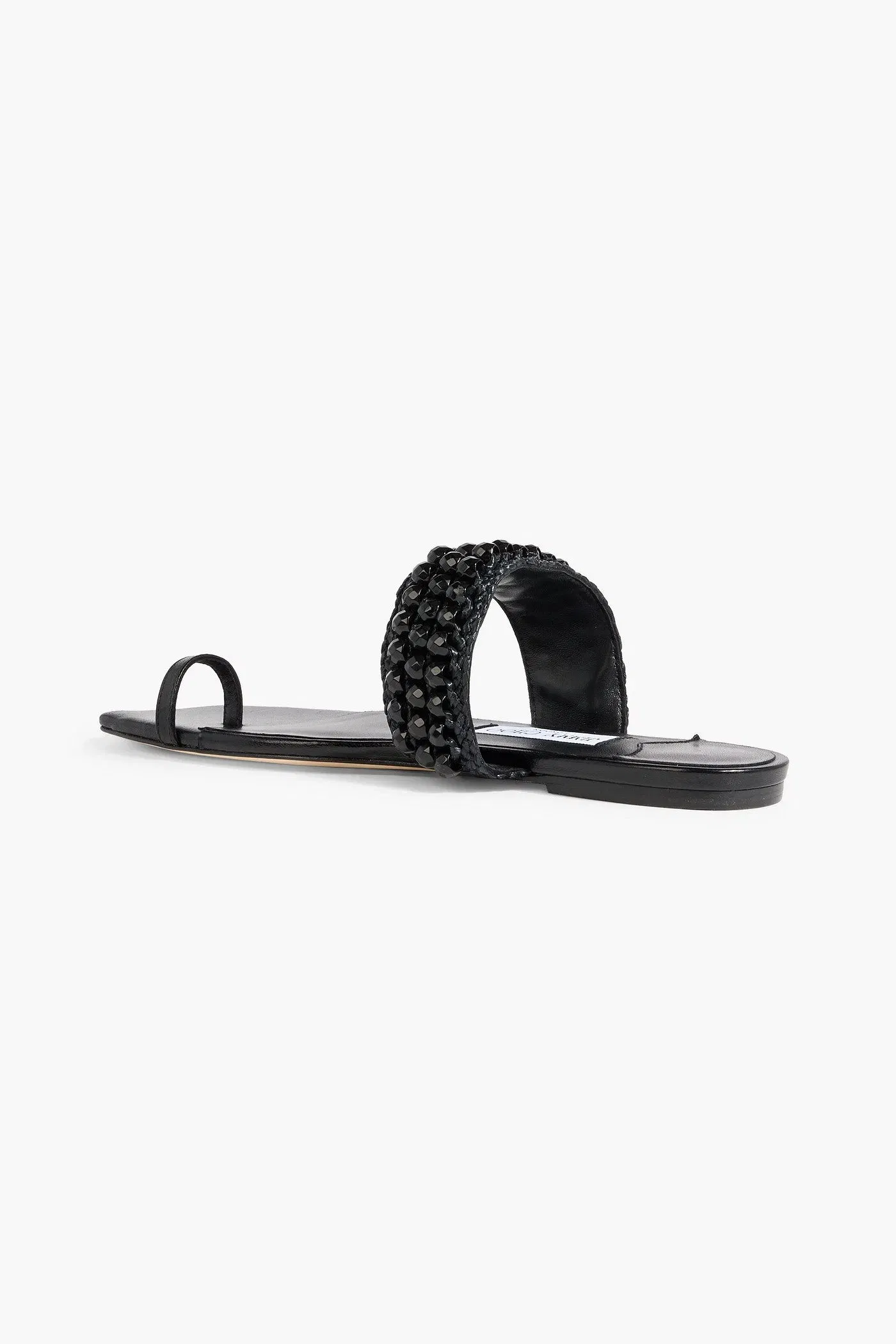 Jimmy Choo Love Bead-Embellished Raffia And Leather Sandals Black Women's
