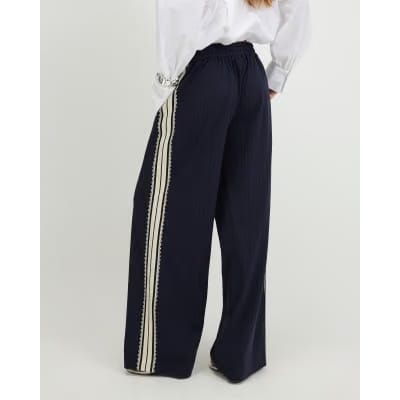 Navy Pinstripe Crochet Side Stripe Joggers
