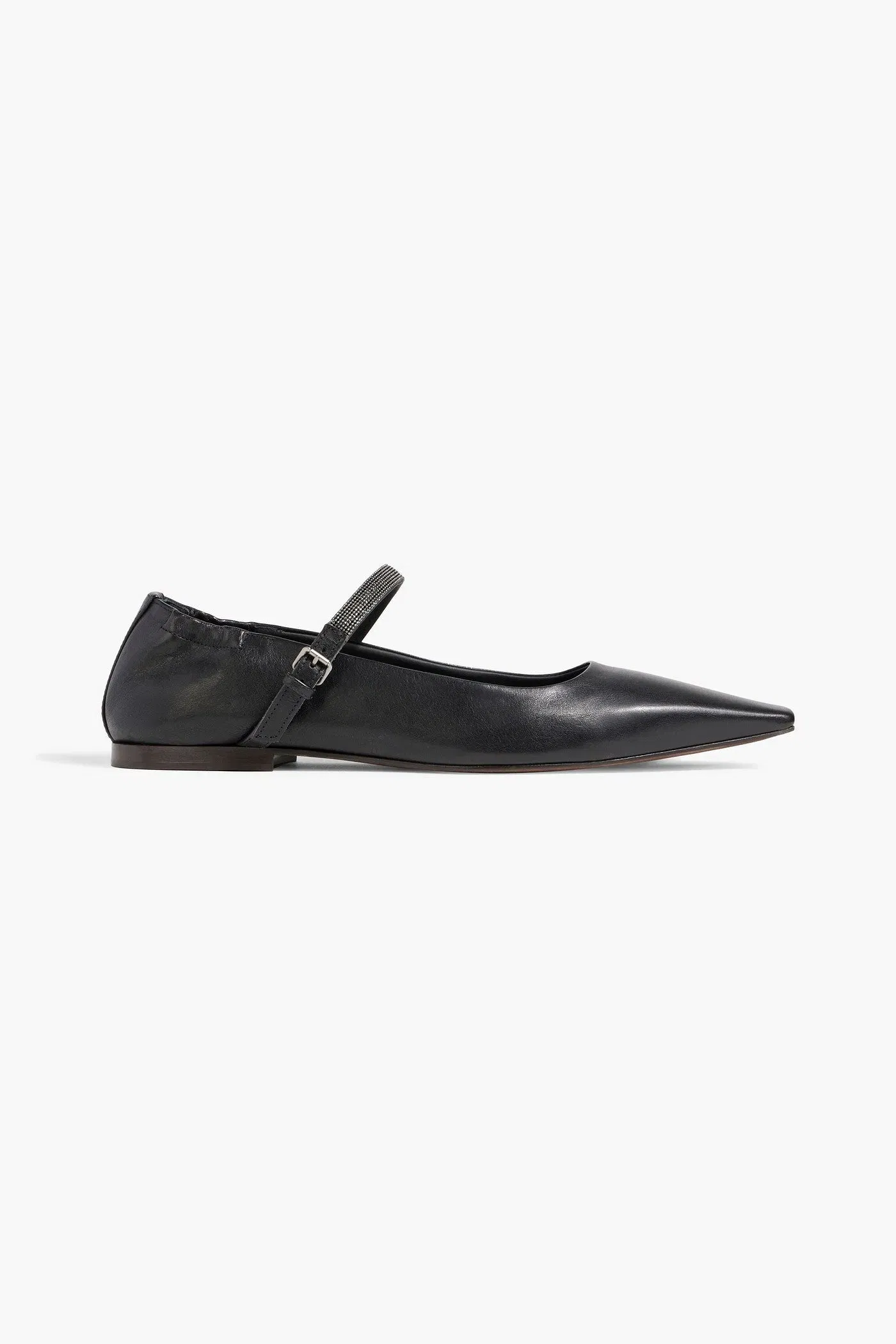 Brunello Cucinelli Bead-Embellished Leather Mary Jane Flats Black Women's