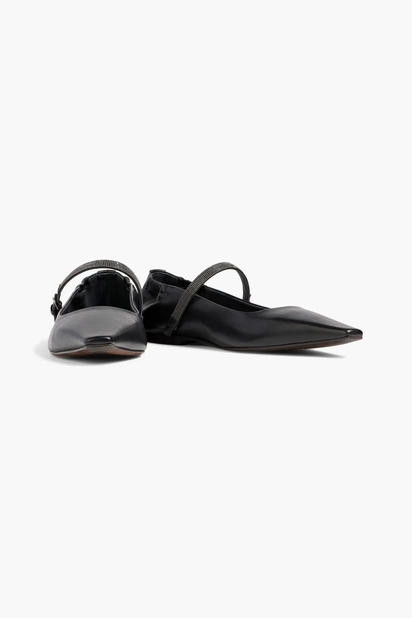 Brunello Cucinelli Bead-Embellished Leather Mary Jane Flats Black Women's