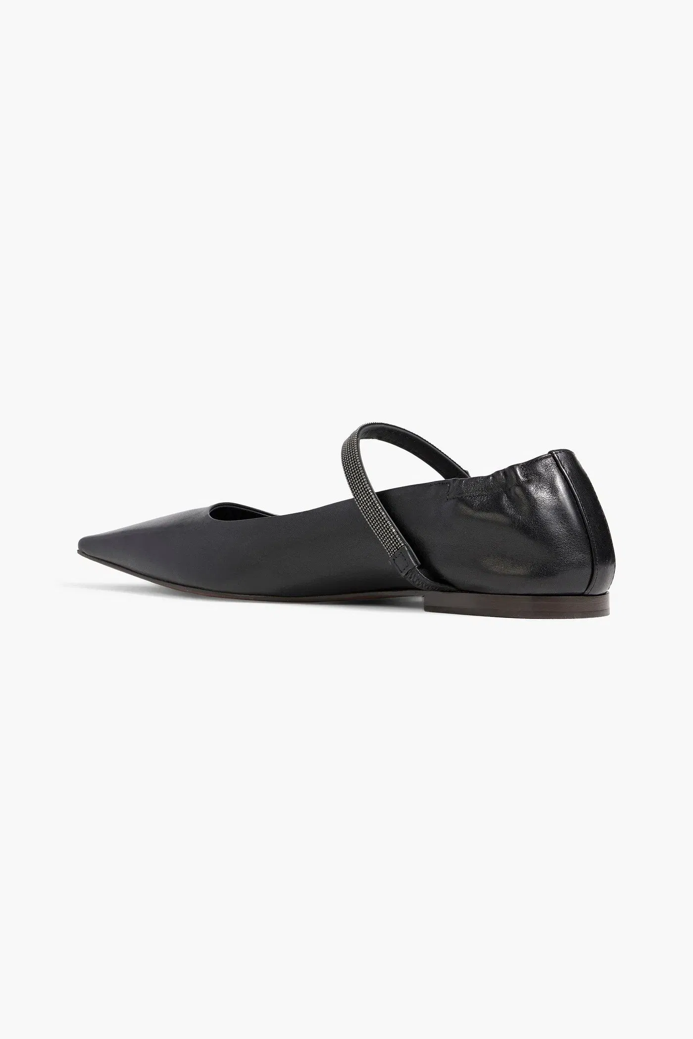 Brunello Cucinelli Bead-Embellished Leather Mary Jane Flats Black Women's