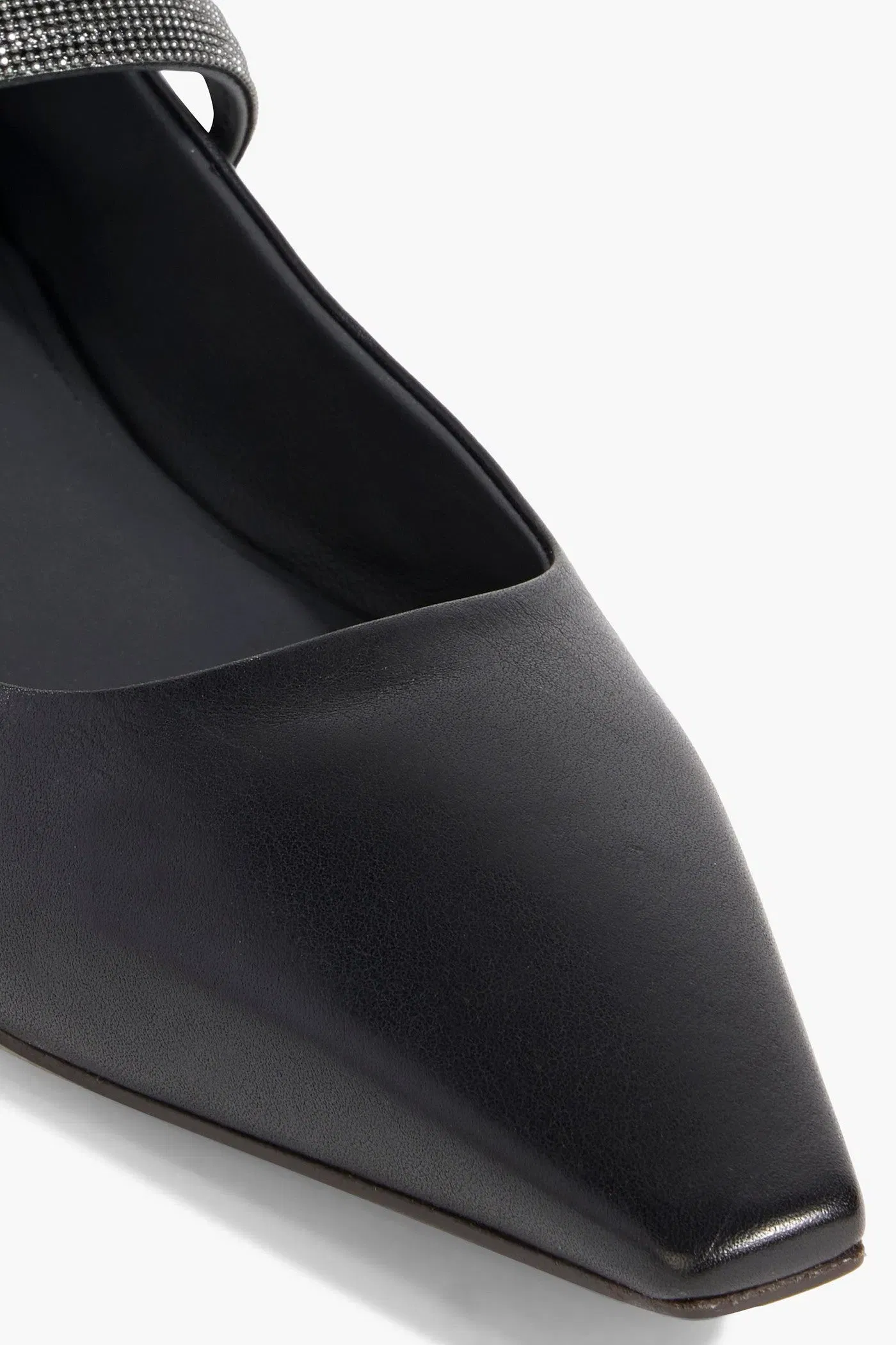 Brunello Cucinelli Bead-Embellished Leather Mary Jane Flats Black Women's