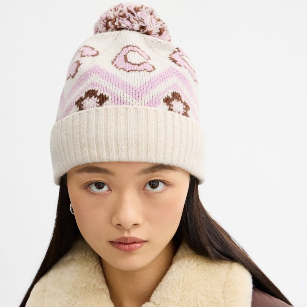 Fair Isle Print Knit Beanie