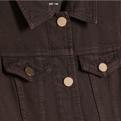 Brown Long Sleeve Button Up Denim Mini Dress