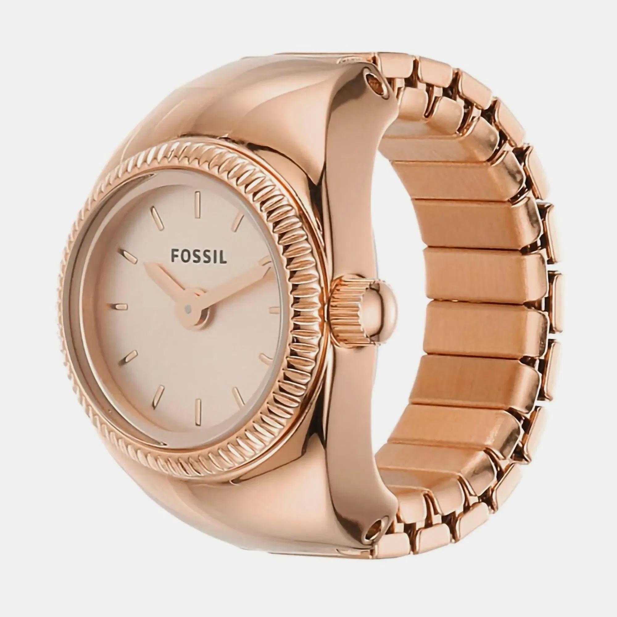 Fossil Watch Ring Women Quartz Pink Dial Analog Stainless Steel Watch Es5247