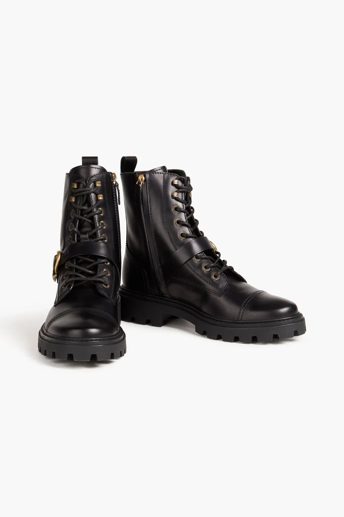 Tod's Buckled Leather Combat Boots Black Women's