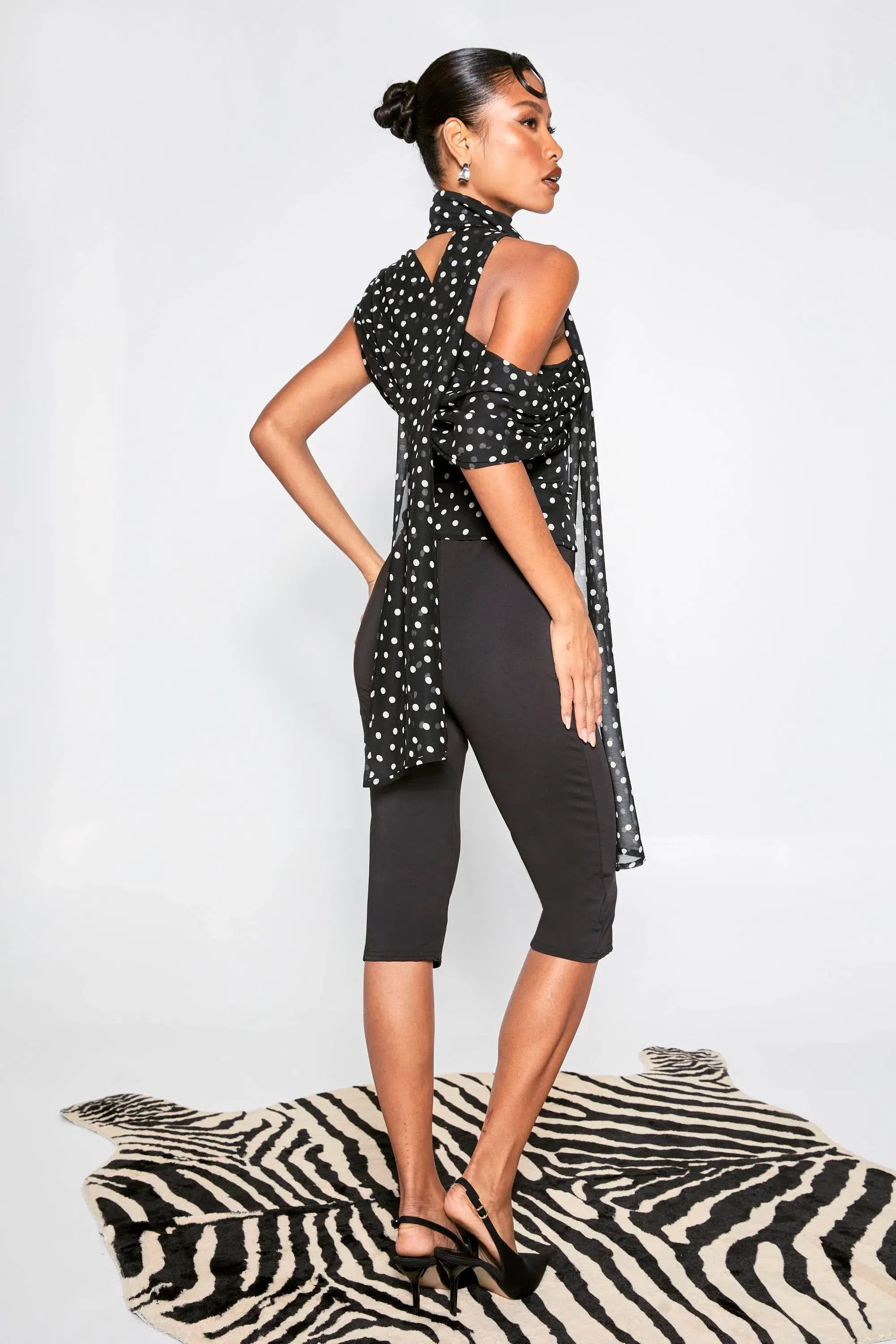 Polka Dot Chiffon Asymmetric Wrap Top