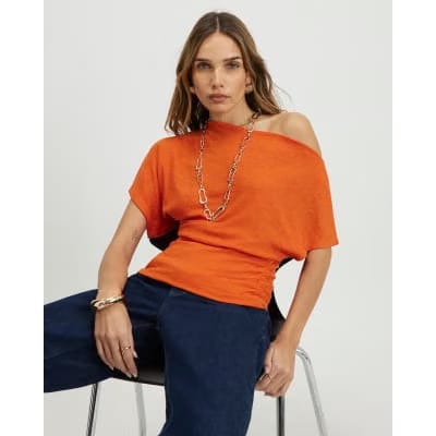 Orange Banded Hem Drape Top