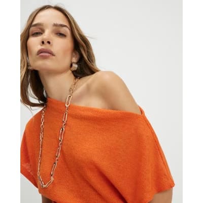 Orange Banded Hem Drape Top
