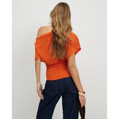 Orange Banded Hem Drape Top