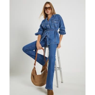 Blue Tie front Denim Jacket