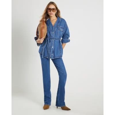 Blue Tie front Denim Jacket