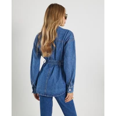 Blue Tie front Denim Jacket