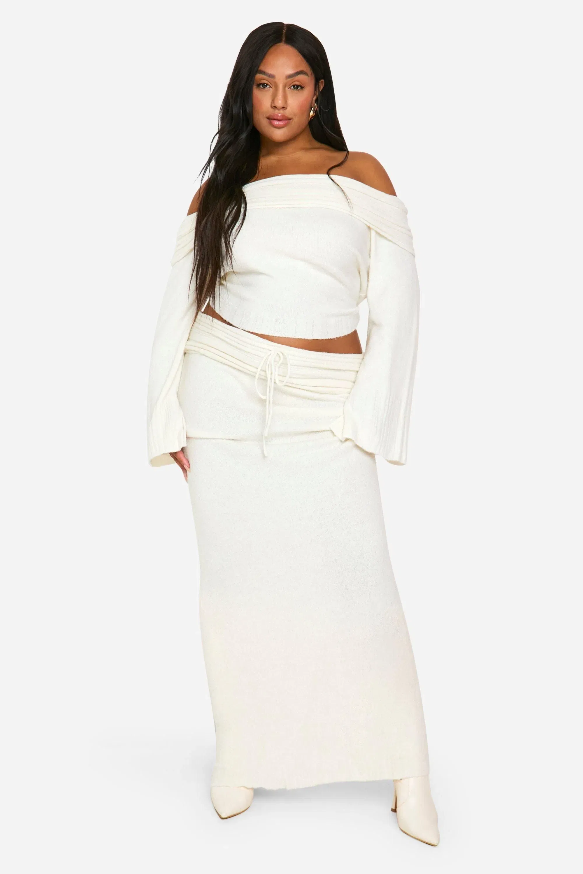 Plus Rib Edge Lace Up Knitted Maxi Skirt