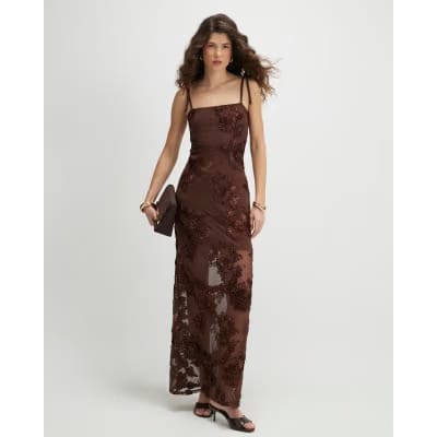 Brown Sleeveless Cornelli Maxi Dress