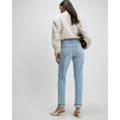 Blue Mid Rise Mom Sculpt Jeans