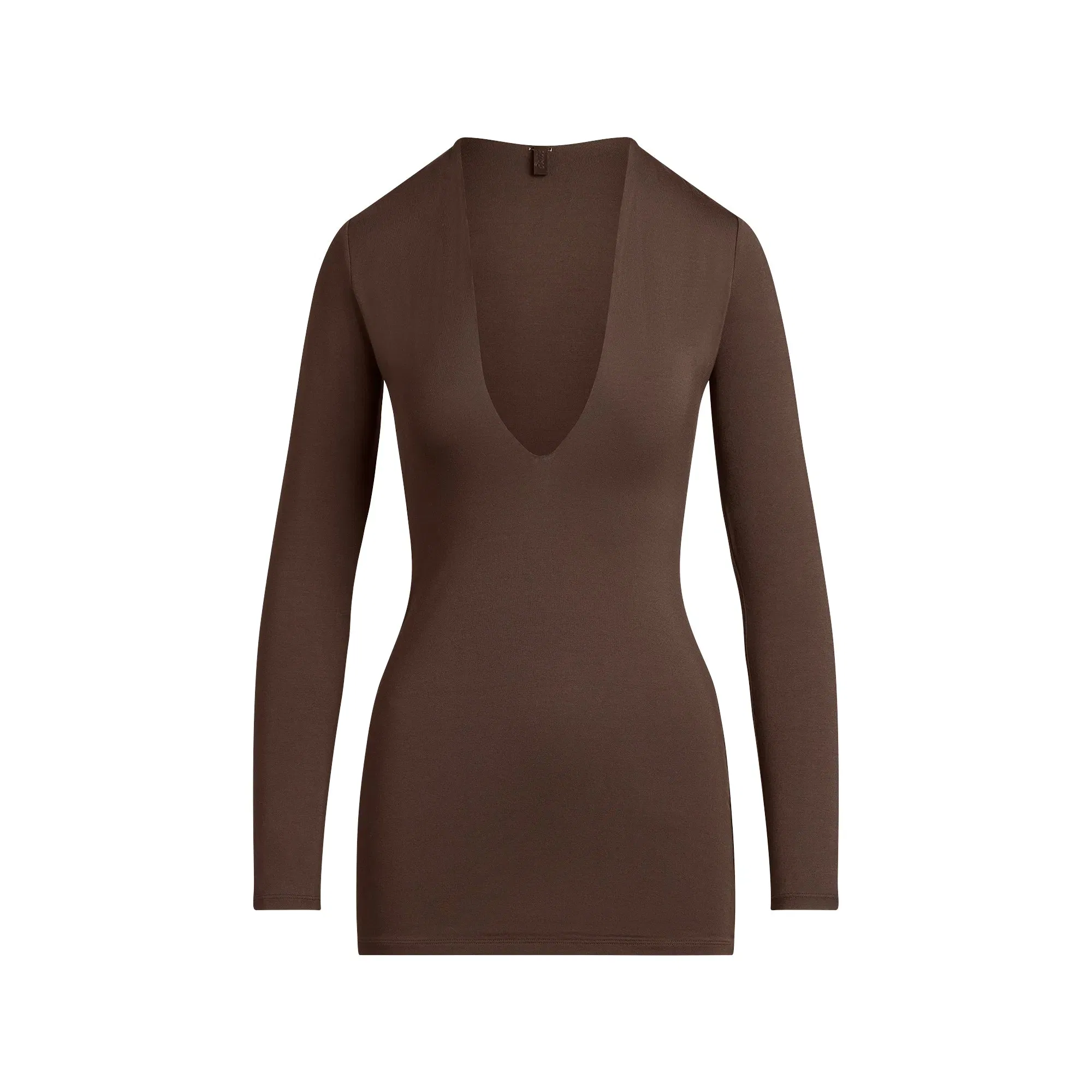 SMOOTH LAYERS DEEP PLUNGE MINI DRESS | ESPRESSO