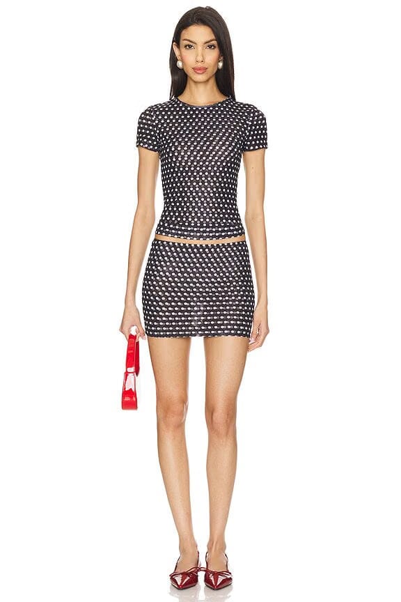 superdown Bay Skirt Set in Black & White Dot