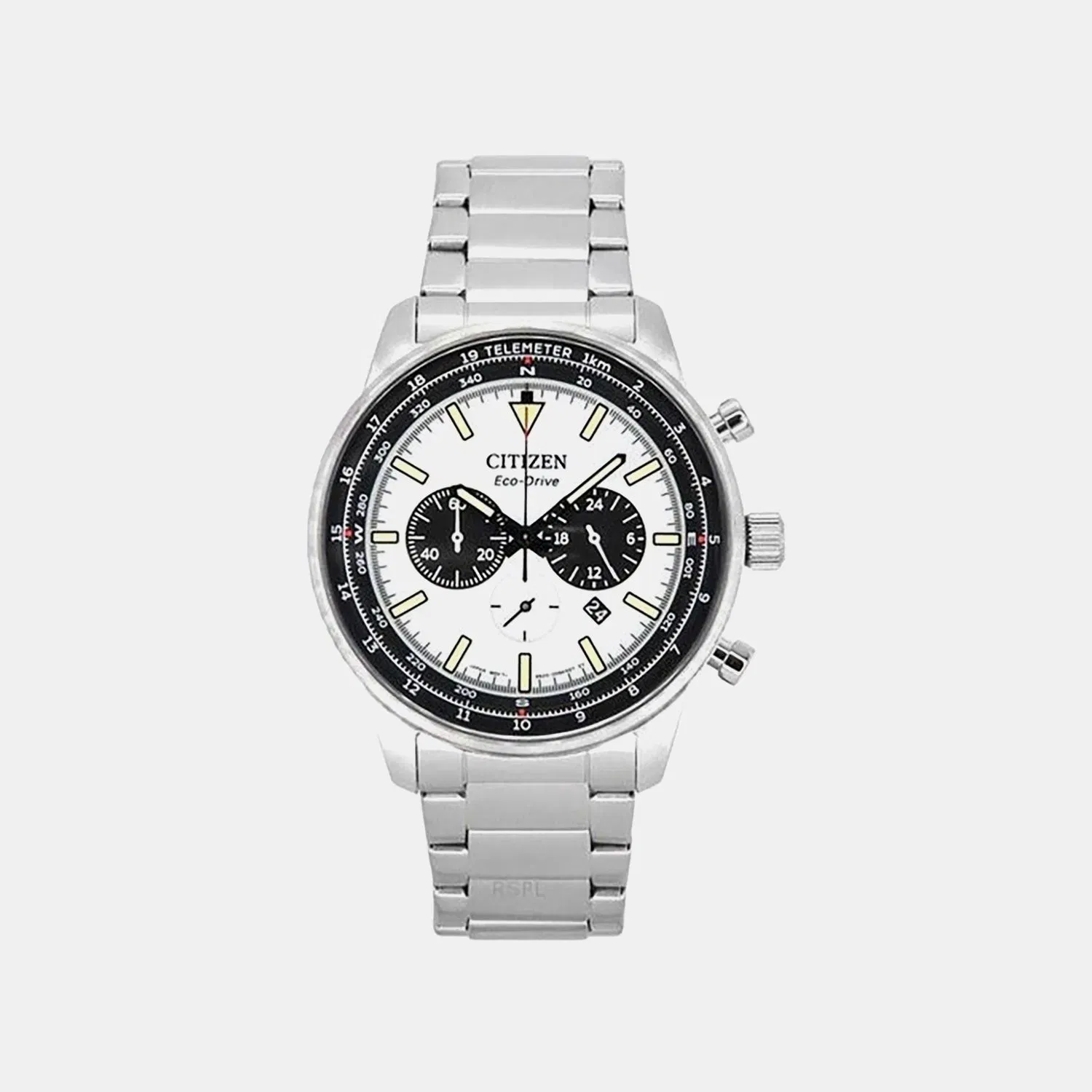 Citizen Eco-Drive Men Quartz White Dial Chronograph Stainless Steel Watch Ca4500-91A