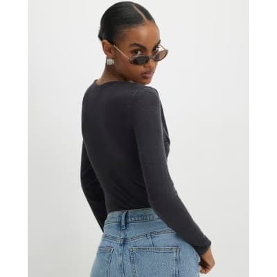Grey Long Sleeve Drape Layered Top
