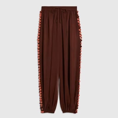 Brown Sequin Side Panel Hareem Trousers