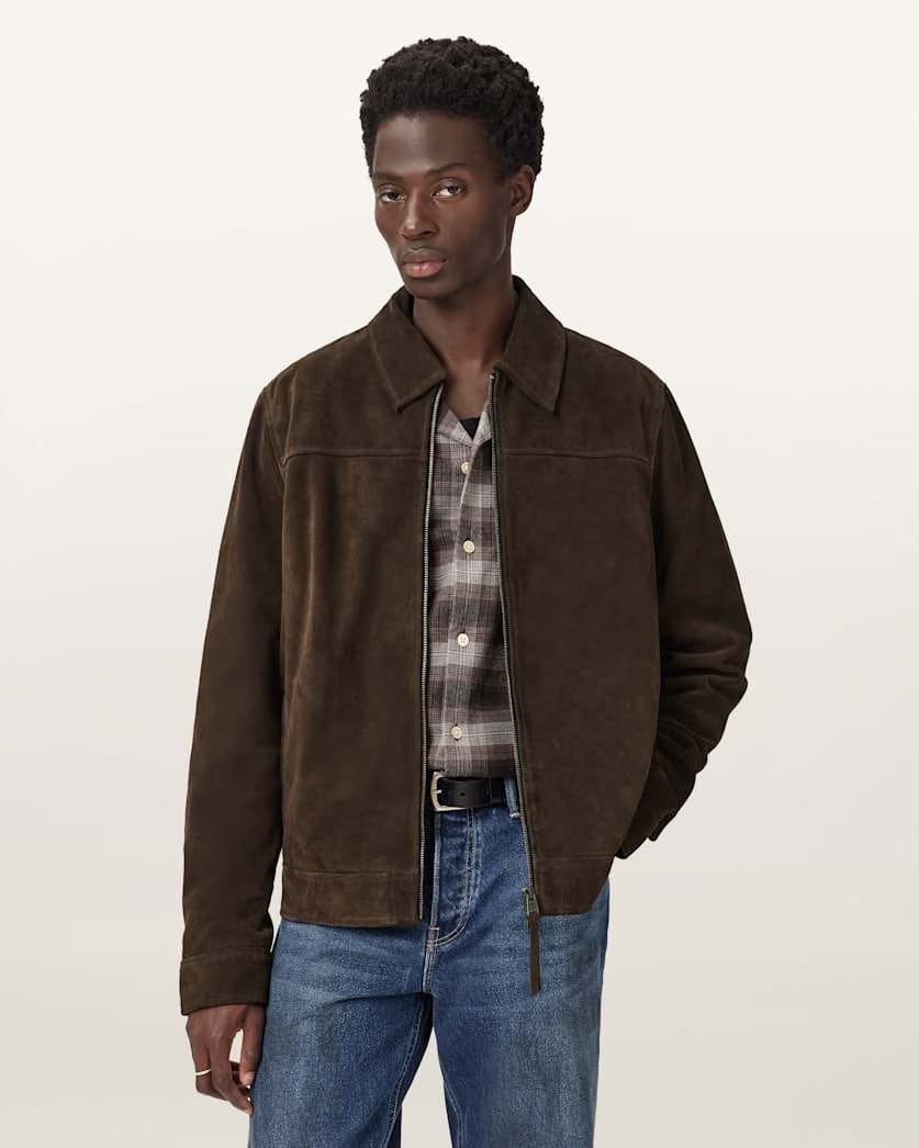 AllSaints Rhone Suede Jacket Anthracite Grey