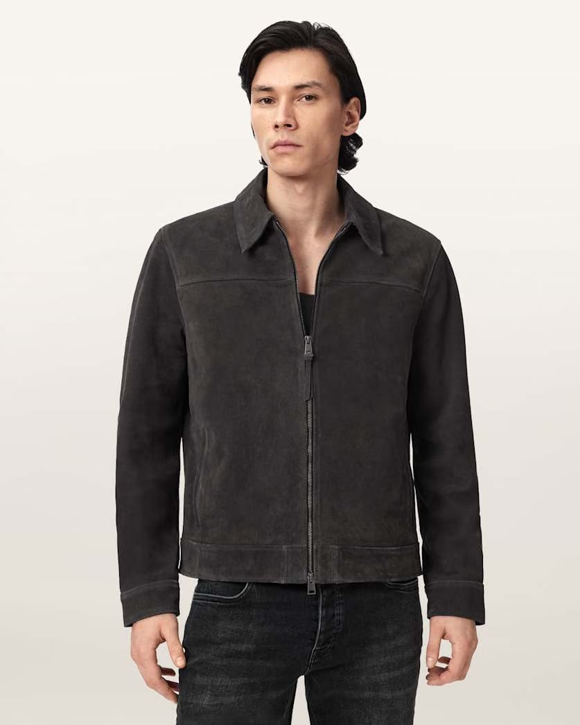 AllSaints Rhone Suede Jacket Anthracite Grey