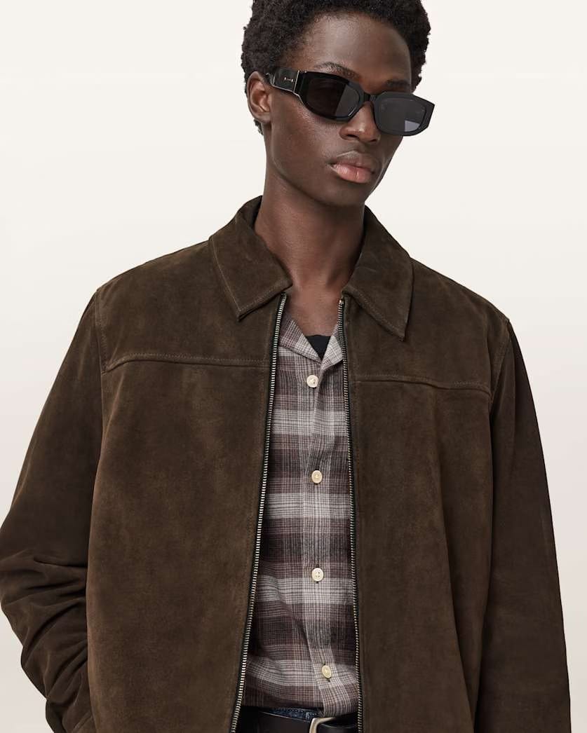 AllSaints Rhone Suede Jacket Anthracite Grey