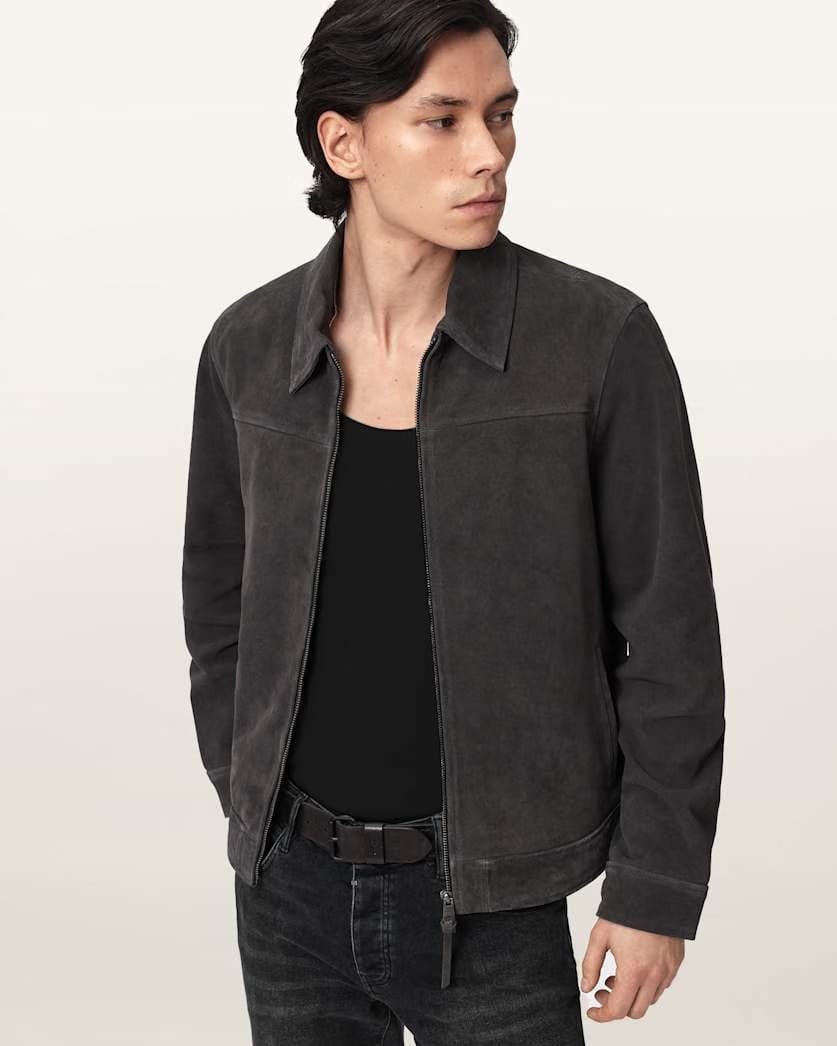 AllSaints Rhone Suede Jacket Anthracite Grey