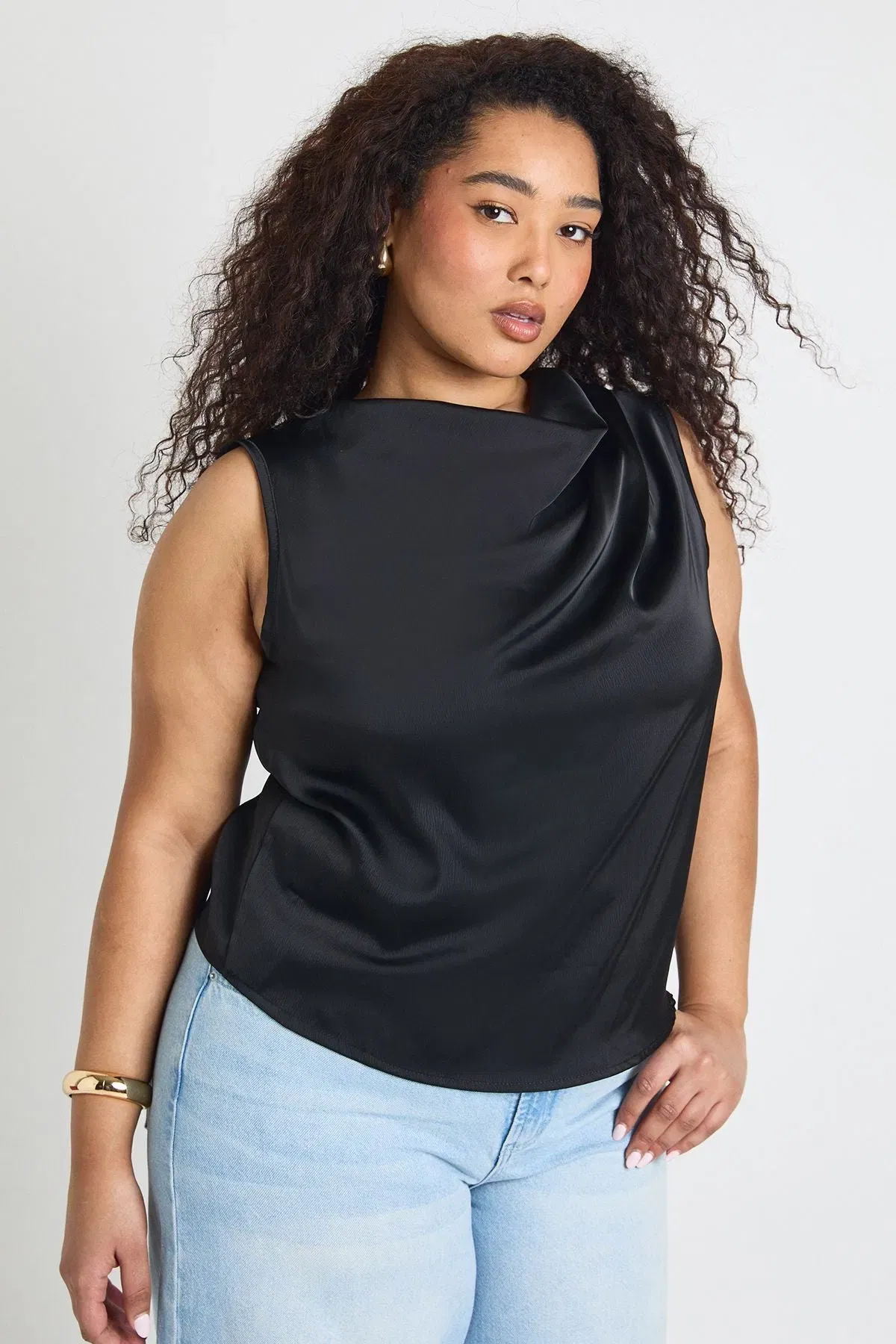 Plus Hammered Satin Cowl Top