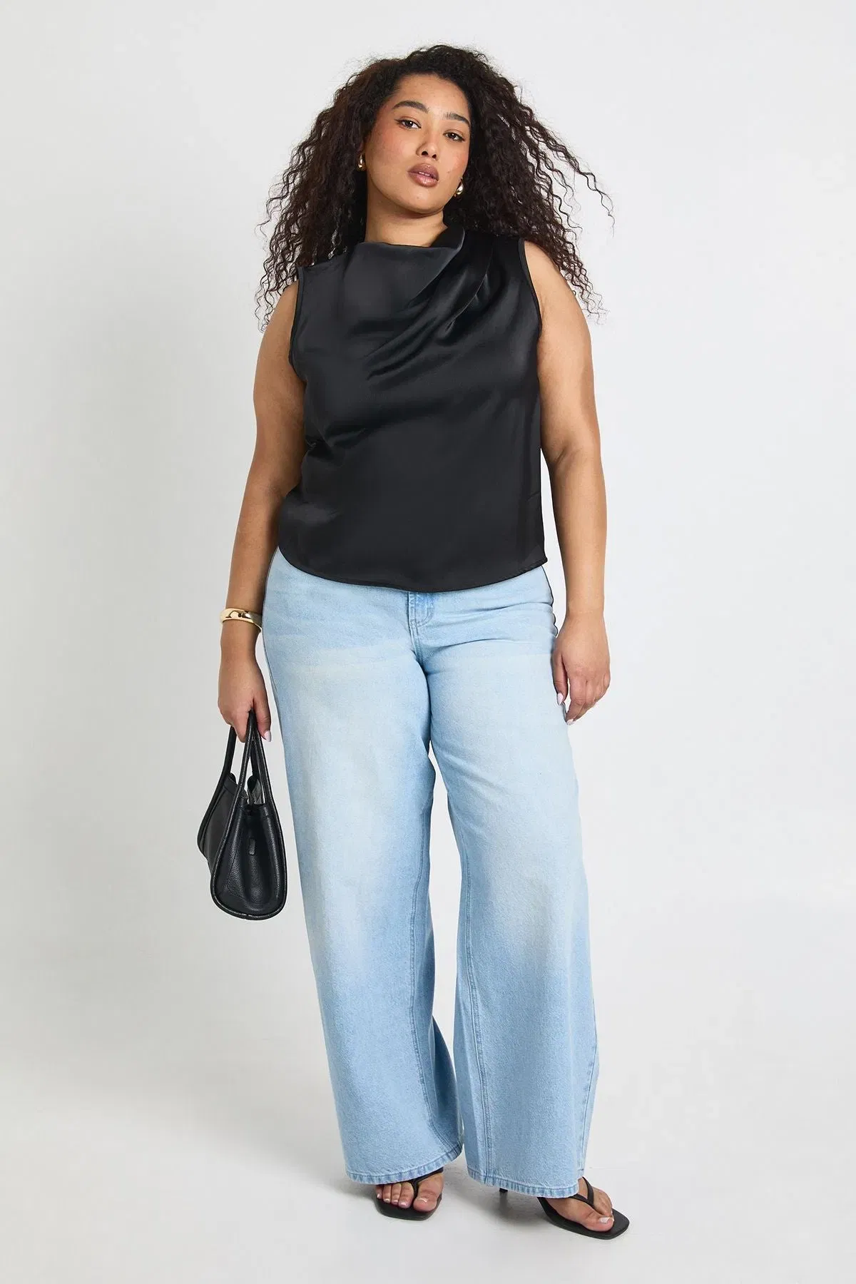 Plus Hammered Satin Cowl Top